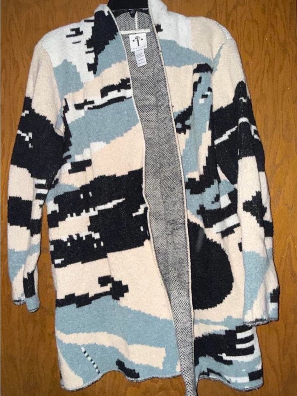Talbots Abstract Open-Front Cardigan - Blue, Cream, Black